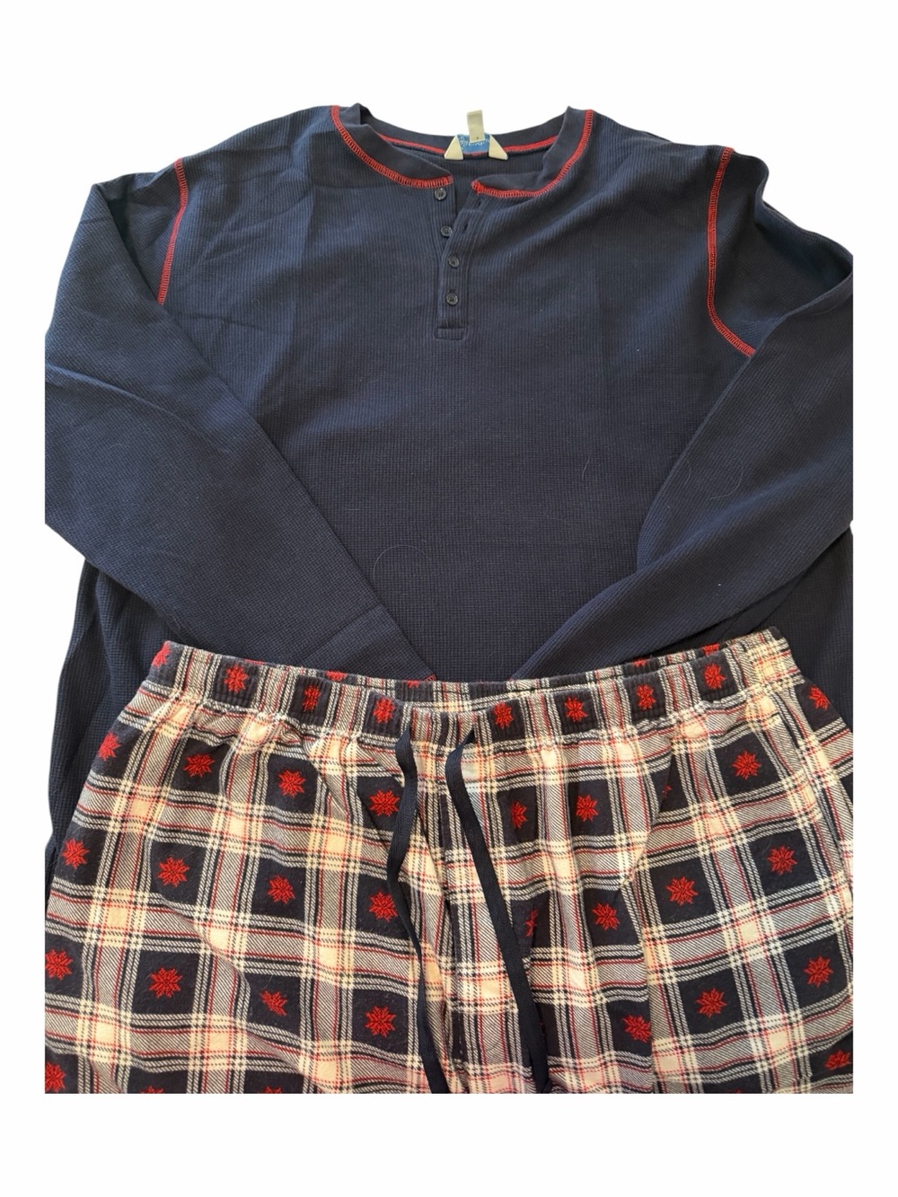 Pajamagram Men’s Navy Henley Top with Plaid Red & Cream Pajama Pants